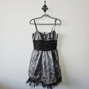 NWT Vintage Le Chateau Y2K Dress Size M Silver Sheer Floral Embellished NOS